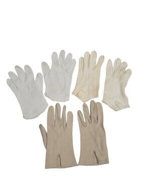 Vintage Womens Gloves Lot Of 3 Pairs Beige White Embroidered Button